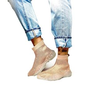 Bedazzled Sneakers available in a nude color, multiple sizes.